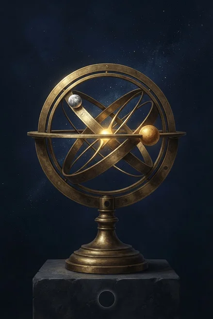 An armillary sphere symbolizing Rahu's astronomical and astrological significance